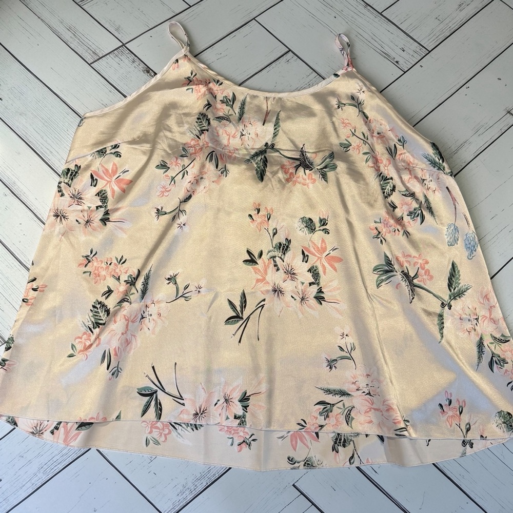 Silky Floral Pajama Set Cami Shorts Cream Satin 4XL Lounge